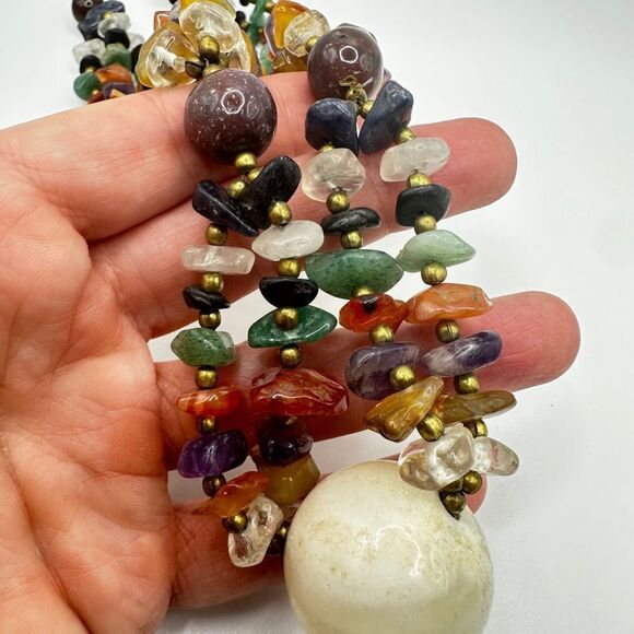 18” Multi-gemstone statement necklace with gold/brass tone accents! - Picture 8 of 11